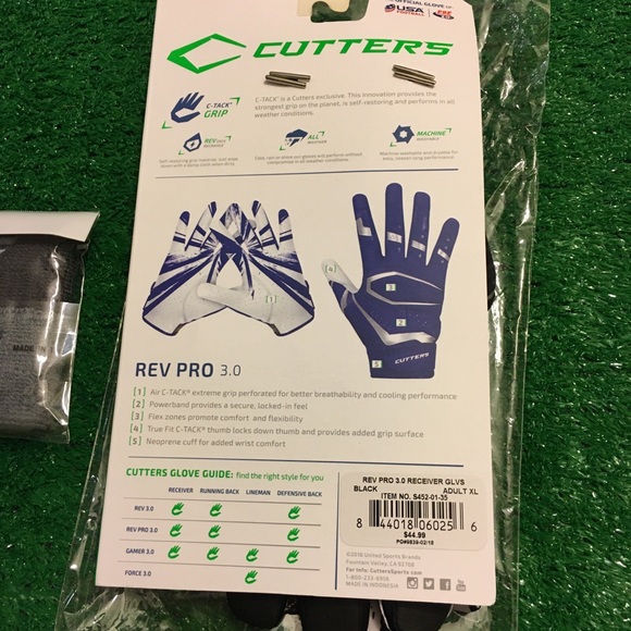 NEW CUTTERS REV PRO 3.0 WR FOOTBALL GLOVES XL - Picture 5 of 5